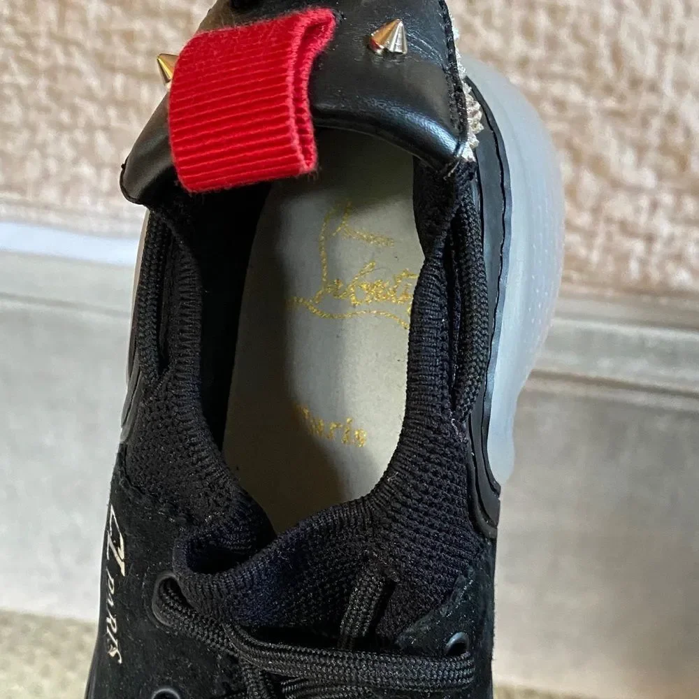 Christian Louboutin Black and Gray Sneakers with Red Accents